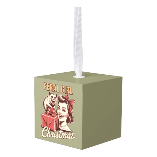 フェラルガールクリスマスオポッサムクリスマストラシーレトロ キューブオーナメント (裏面アングル)