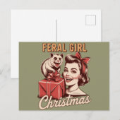 フェラルガールクリスマスオポッサムクリスマストラシーレトロ シーズンポストカード (正面/裏面)