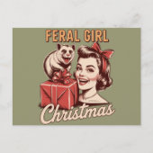 フェラルガールクリスマスオポッサムクリスマストラシーレトロ シーズンポストカード (正面)
