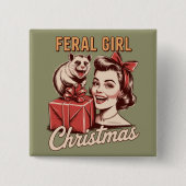 フェラルガールクリスマスオポッサムクリスマストラシーレトロ 缶バッジ (正面)