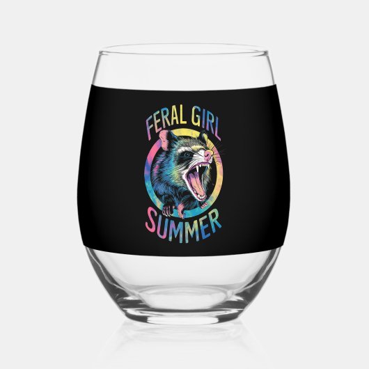 フェラルガールサマーオポッサム絞り染めラクーン ステムなしワイングラス (裏面)