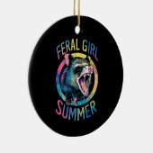 フェラルガールサマーオポッサム絞り染めラクーン セラミックオーナメント (右)