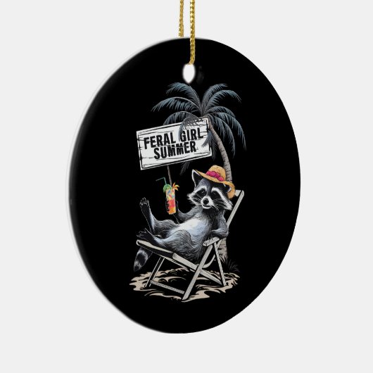 フェラルガールサマービーチおもしろいラクーン セラミックオーナメント (右)