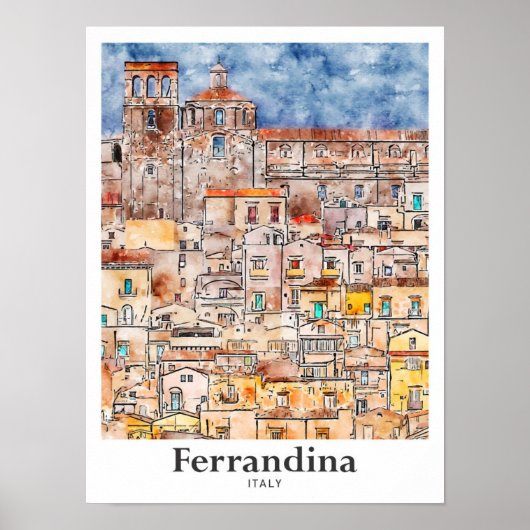フェランディーナイタリア旅行水の色の手描き ポスター (正面)