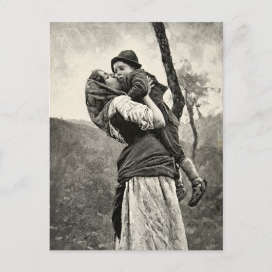 フェラーグティラブマザーソンチャイルドキスヴィンテージアート ポストカード (正面)