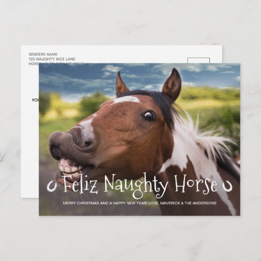 フェリいけなスパーソナライズされた馬のおもしろいペット写真 シーズンポストカード (正面/裏面)
