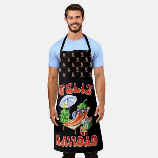 フェリおもしろいズ・ナヴィダッドかわいいクリスマス・チリ エプロン (着用した状態)
