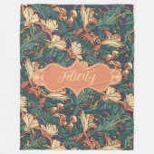 フェリシティヴィンテージピーチフローラアールヌーボー フリースブランケット (正面)