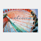フェリスカラフルはっきりしたホイール写真ウェルカムスクリプト ドアマット (正面)
