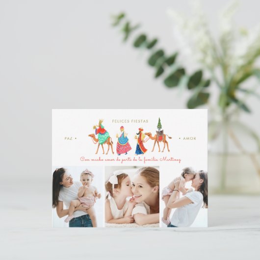 フェリスフィエタス | navidad | tres reyes | 3個のフォート ポストカード (スタンド正面)