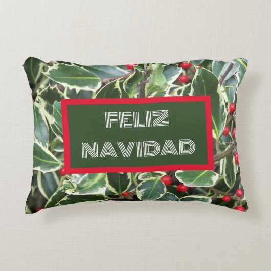 フェリスペインのス・ナヴィダホリー葉とレッドベリー アクセントクッション (正面)