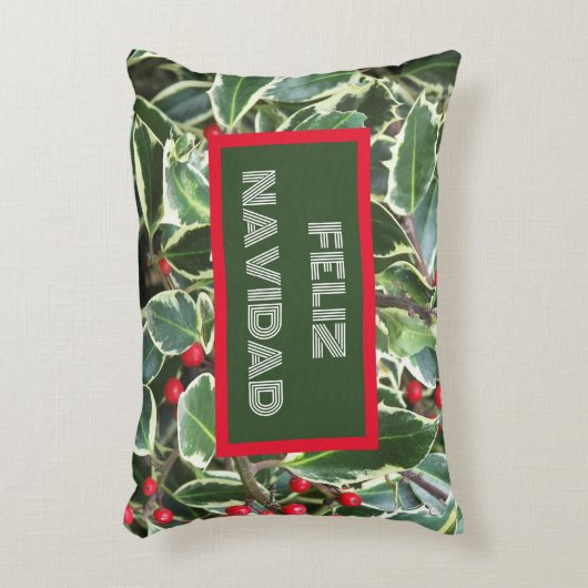 フェリスペインのス・ナヴィダホリー葉とレッドベリー アクセントクッション (正面(垂直))