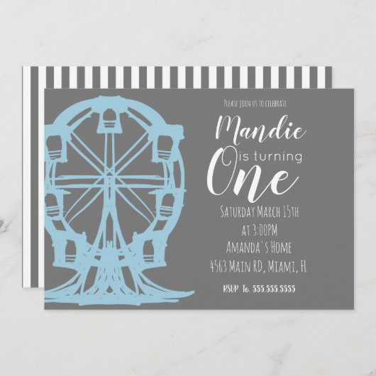 フェリスホイール誕生日ヴィンテージカントリーフェアカーニバル 招待状 (正面/裏面)