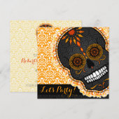 フェリス ムエルトス 傾いたオレンジとブラックのスugar スカル 招待状 (正面/裏面)