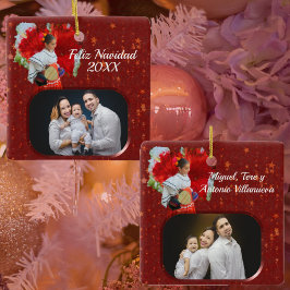 フェリズクリスマスフラワー&スターズ2555 セラミックオーナメント