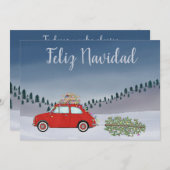 フェリズスペインのナビダードクリスマスレッドFiat 500 シーズンカード (正面/裏面)