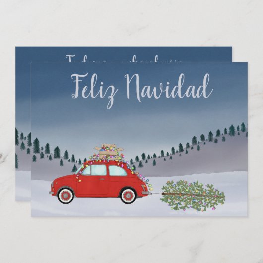 フェリズスペインのナビダードクリスマスレッドFiat 500 シーズンカード (正面/裏面)