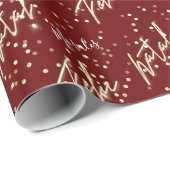 フェリズナタルゴールデンスクリプト名前をカスタムするブルガンディーレッド ラッピングペーパー (ロールコーナー)