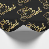 フェリズナビダッスペインのクスマスブラックと金ゴールド ラッピングペーパー (角)
