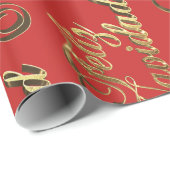 フェリズナビダッスペインのクスマスレッドと金ゴールド ラッピングペーパー (ロールコーナー)