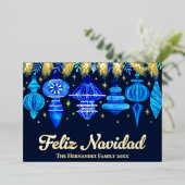 フェリズナビダッドオーナメントネイビーブルーウォーター色 箔シーズンカード (立ち正面)