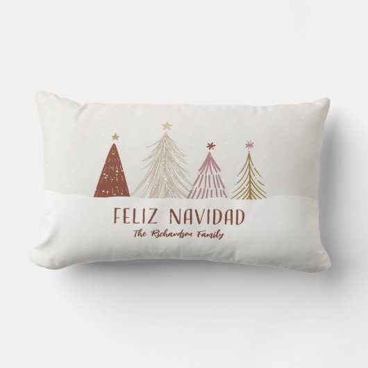 フェリズナビダッドフェスティバルクリスマスホリデーツリー ランバークッション (正面)