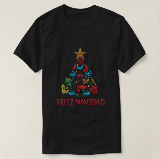 フェリズナビダッドプエルトリカクリスマスツリーおもしろいXm Tシャツ (デザイン正面)