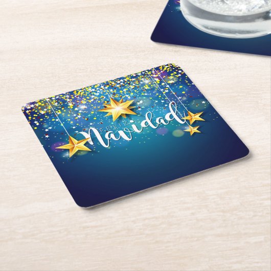 フェリズナビダッド金ゴールドスターズクリスマス スクエアペーパーコースター (アングル)