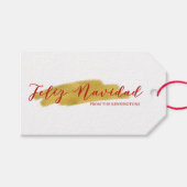 フェリズナビダッド金ゴールドツリーフォイルブラシホリデイ ギフトタグ (正面(横))