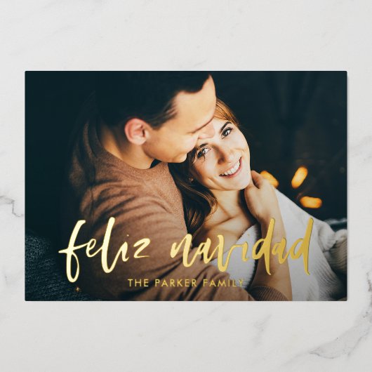 フェリズナビダッド モダン| 2枚のスペインの写真クリスマス 箔シーズンカード (正面)