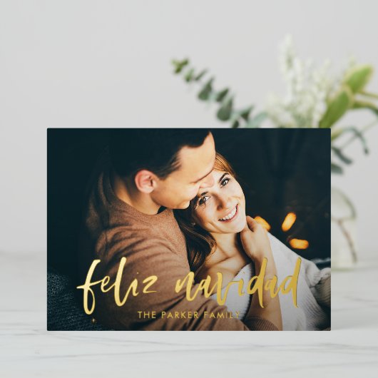 フェリズナビダッド モダン| 2枚のスペインの写真クリスマス 箔シーズンカード (立ち正面)