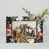 フェリズナビダッド |水色ポインセチア写真カード 箔シーズンカード (立ち正面)