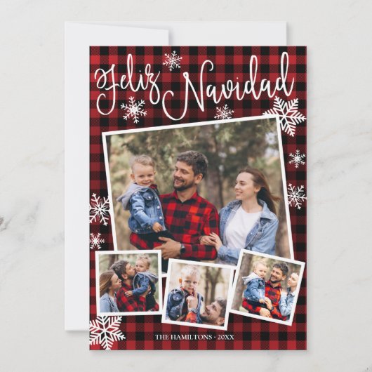 フェリズナビダースノーフレッ素朴ク4枚の写真クリスマス 招待状 (正面)