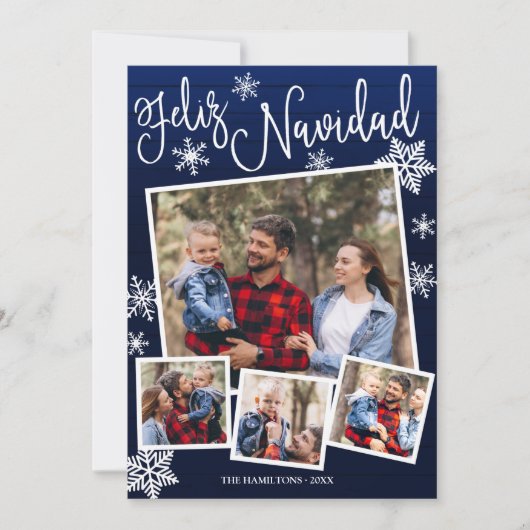 フェリズナビダースノーフレッ素朴ク4枚の写真クリスマス 招待状 (正面)