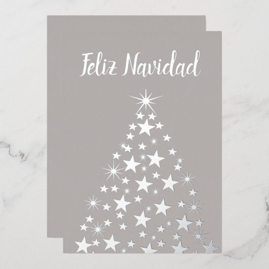 フェリズナビダードクリスマスツリースターズシルバー 箔シーズンカード (正面/裏面)