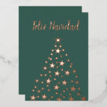 フェリズナビダードクリスマスツリースターズバラ金ゴールド 箔シーズンカード<br><div class="desc">メリークリスマススペインの文字と星付きクリスマスツリー</div>