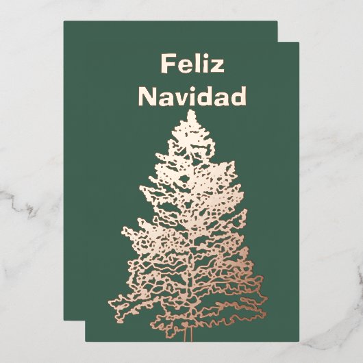 フェリズナビダードクリスマスツリーホリデイバラ金ゴールド 箔シーズンカード (正面/裏面)