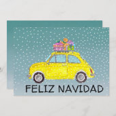 フェリズナビダードスペインのクリスマスイエローフィアット500 シーズンカード (正面/裏面)