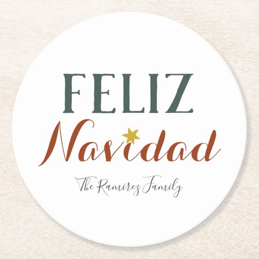 フェリズナビダードミニマルなクリスマススターの休日 ラウンドペーパーコースター (正面)