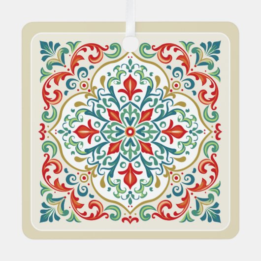 フェリズナビダードメキシカンタイル装飾クリスマス メタルオーナメント (正面)