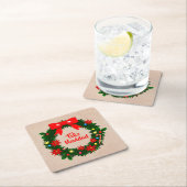 フェリズナビダードメリークリスマスリースボウのセット スクエアペーパーコースター (インサイチュ)