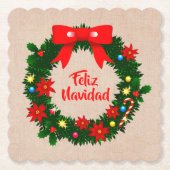 フェリズナビダードメリークリスマスリースボウのセット ペーパーコースター (正面)