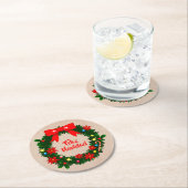 フェリズナビダードメリークリスマスリースボウのセット ラウンドペーパーコースター (インサイチュ)