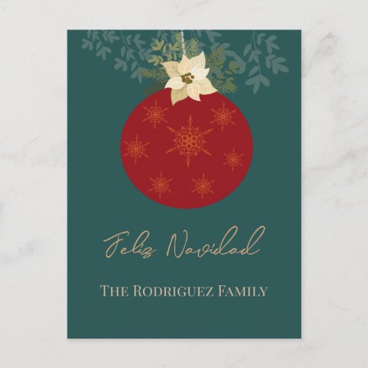 フェリズナビダードメリークリスマスレッドオーナメントホリデー シーズンポストカード (正面)