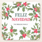 フェリズナビダードレッドホリーベリーのクリスマス スクエアペーパーコースター (正面)