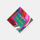 フェリズナヴィダファイエスタオンピンク&グリーンサラプ スタンダードカクテルナプキン (角)