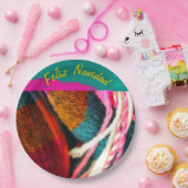 フェリズナヴィダファイエスタオンピンク&グリーンサラプ ペーパープレート (パーティー)