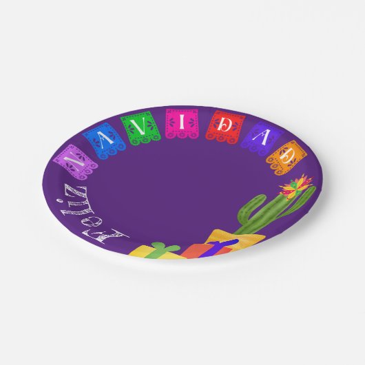 フェリズナヴィダフィエスタグリーンサボテンOn紫 ペーパープレート (アングル)