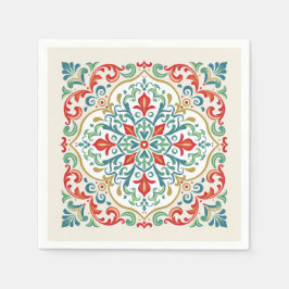 フェリズナヴィダメキシカンクリスマスビューティフルタイルレッド スタンダードカクテルナプキン