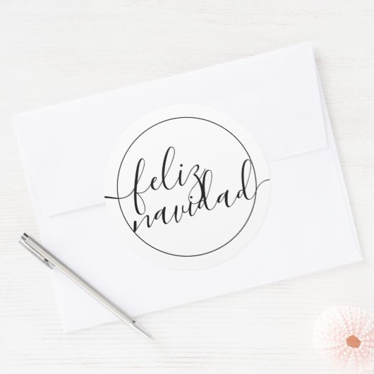 フェリズモダンナビダッド白黒クリスマス ラウンドシール (封筒)